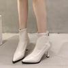 Короткие заостренные сапоги женские 2025 осень и зима новые сапоги короткие сапоги из флиса нишевые тонкие женские сапоги сапоги на тонком каблуке сапоги на высоком каблуке
