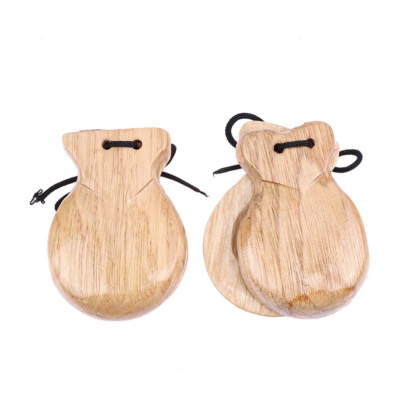 2Pcs Traditional Castanet Wood Spanish Castanets Flamenco Dance Castanets W String Hand Clapper Children Percussion Instrument