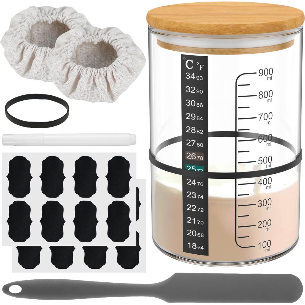 Sourdough Bread Starter Kit 900ml Sourdough Starter Container Wide Mouth Glass Sourdough Fermentation Jar for Bread Baking