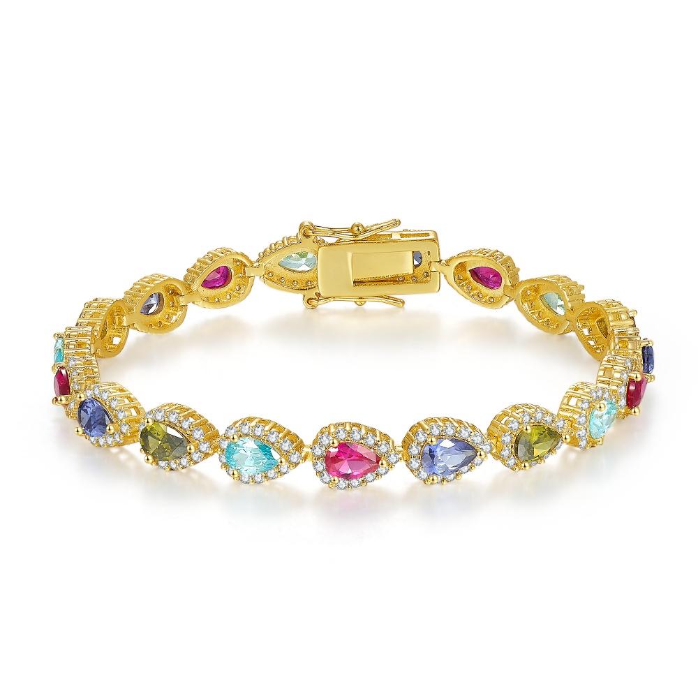 Rainbow Pear Tennis Bracelet 14K Gold Plated Copper Colorful Cubic Zirconia Bracelets