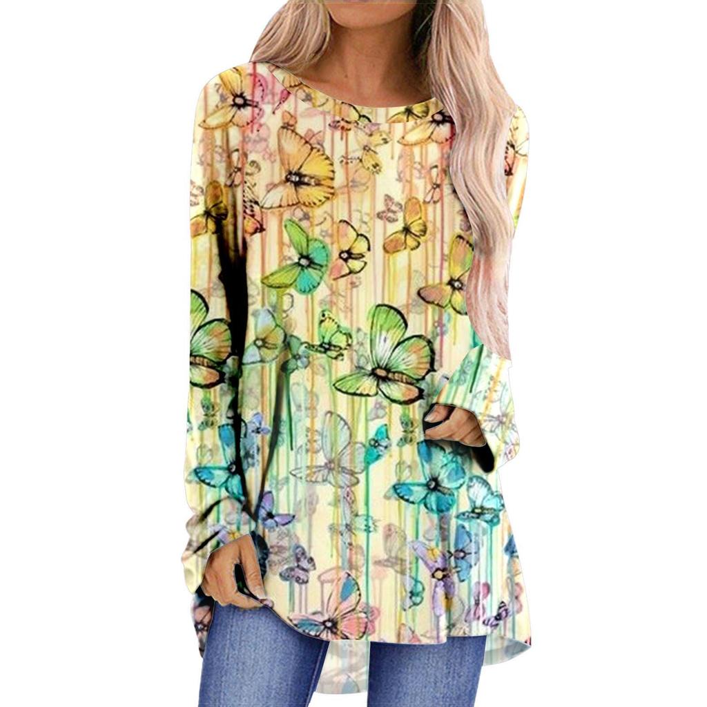 Осенние женские повседневные пуловеры с длинным рукавом и 3D принтом бабочки и круглым вырезом, футболки, женские модные топы, футболка, женские футболки, одежда