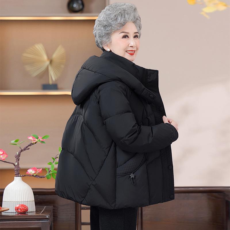 Стильная теплая пуховая куртка для женщин среднего возраста - Пальто из белого утиного пуха с капюшоном на зиму 2025