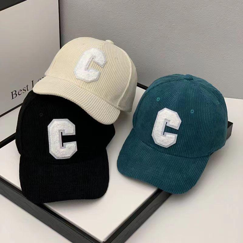 2024 Men's Autumn/Winter Corduroy Patchwork Baseball Cap with C Logo, Korean Style