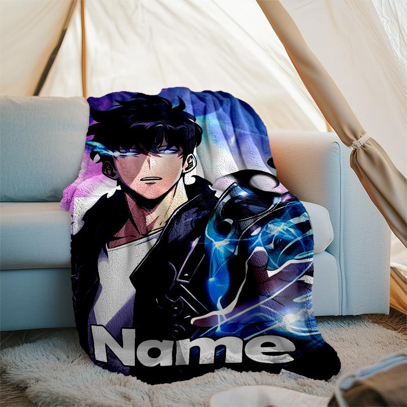 Personalized Custom Name Blanket - Solo Leveling Print Design,Blanket for Sofa,Bed,Travel,Camping - Soft and Warm, Great Gift
