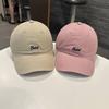 Pure cotton, washed, soft-top, letter-printed casual baseball cap, purple color, unisex, for young men and women
