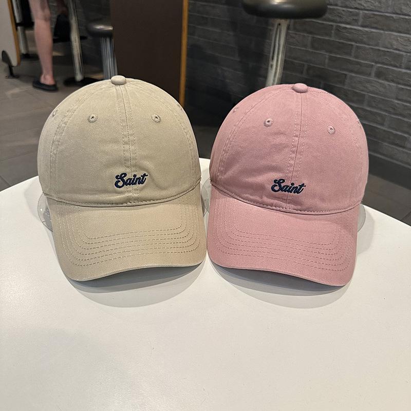 Pure cotton, washed, soft-top, letter-printed casual baseball cap, purple color, unisex, for young men and women