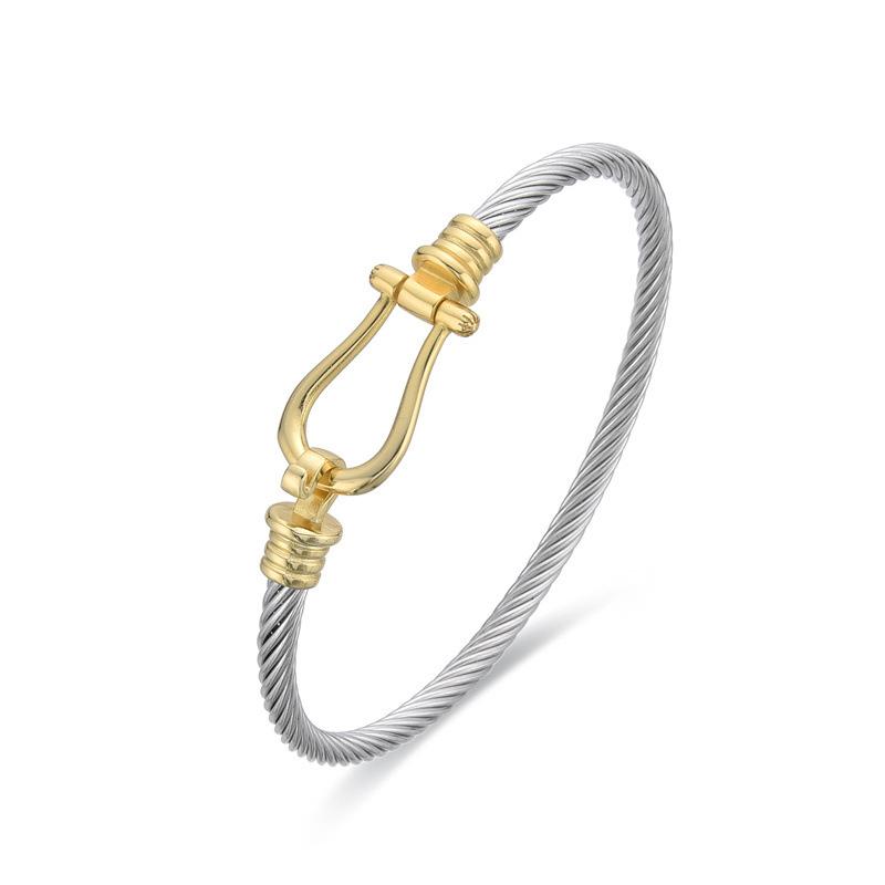 European and American Popular Cable Opening Micro-inlaid Bracelet, Gold and Silver Intercolored Pearl Wire Rope Bracelet