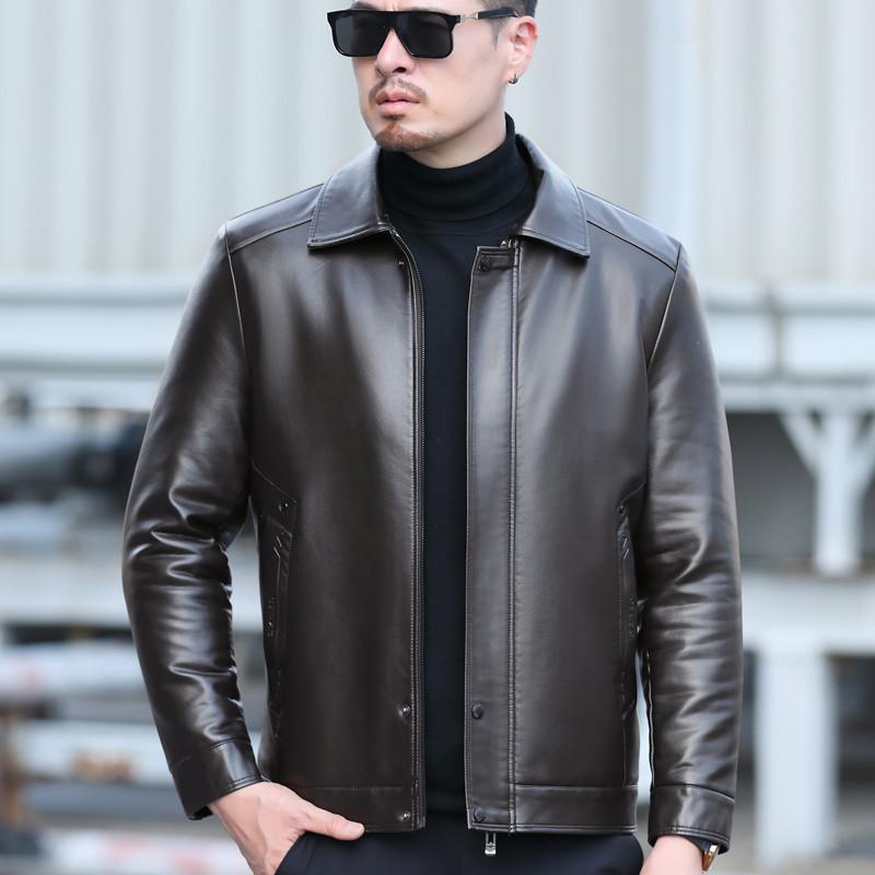 Winter New Middle-aged Men's Fur Integrated Genuine Leather Jacket Men's Velvet Thickened Lapel Leather Jacket Men's Coat