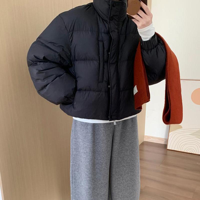Маленькая корейская куртка-пуховик с воротником-стойкой, короткая, зима 2025, простая, свободная и тонкая куртка-хлеб, топ-куртка, женская