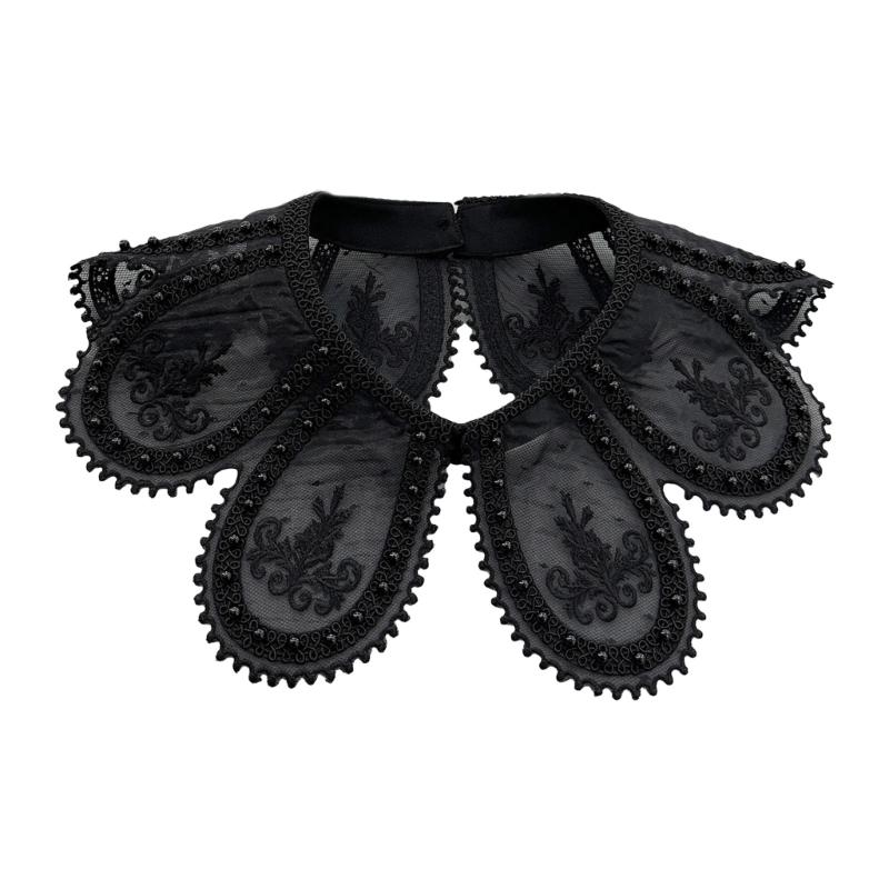 Women Embroidery Petal Detachable Cape Faux Collar Elegant Pearls Beaded Shawl Wrap Collar for Evening Dress and Casual Outfits