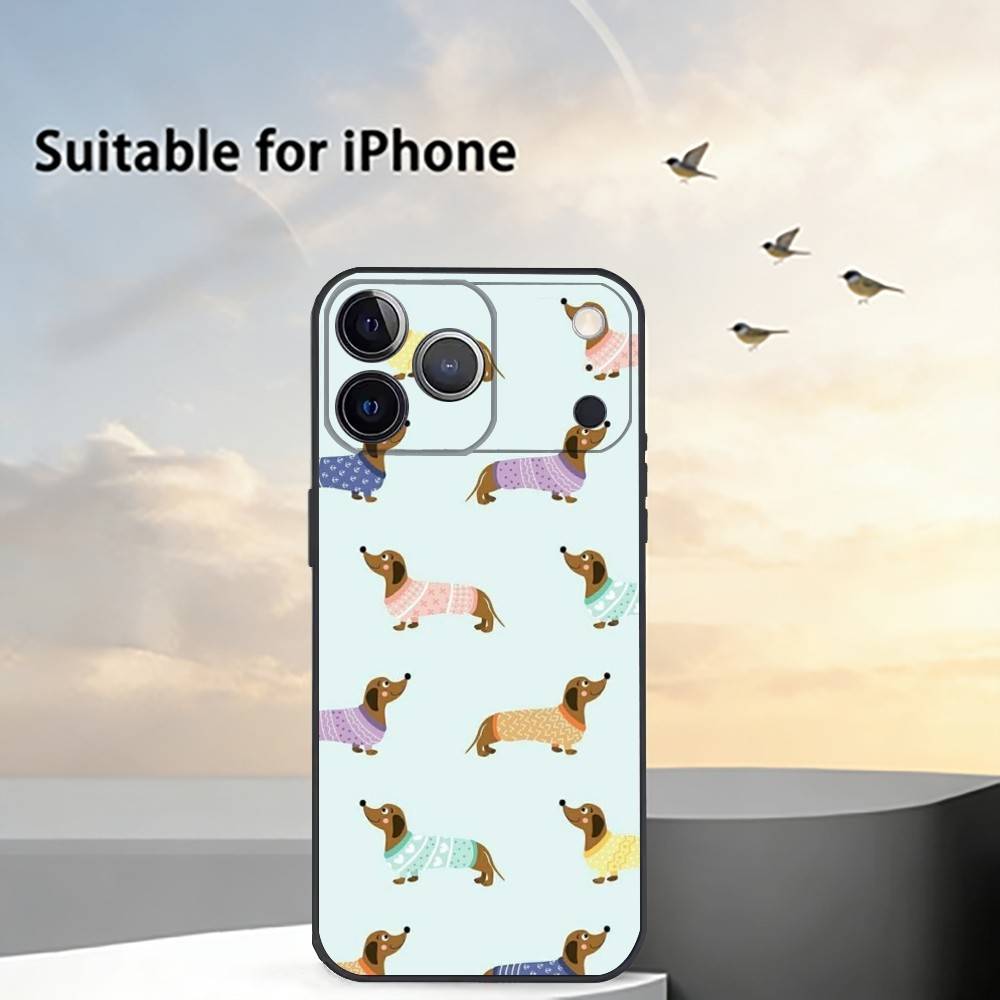 Милый такса сосиска D-Dog Чехол для телефона для iPhone 17, 16, 15, 14, 13, 12, 11 Plus, Pro Max, Другие Мягкий Черный Чехол
