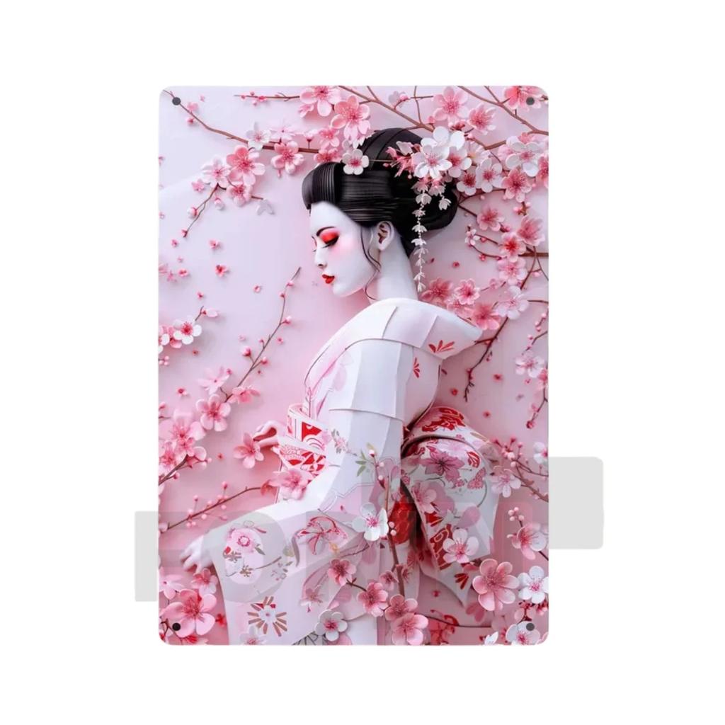 Японская гейша кимоно металлический знак, 2D элегантный японский постер с цветущей вишней, для дома, комнаты, офиса, идзакая, кафе, студии настенный декор