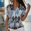 2025 Summer New Fashion Women's Geometry Printed Short Sleeve V-neck Casual Button-down Shirt Top