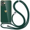 Case with Strap - for iPhone 12 - Night Green - Flexible TPU - Shockproof - Heart Pattern