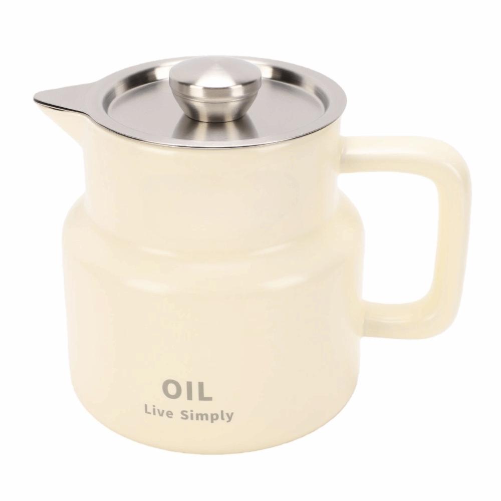 1500ml Capacity Oil Storage Keeper Ceramic Stainless Steel Oil Filter Pot Storing Used Oil
