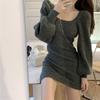 Women's Square Collar Sweater Dress - Autumn/Winter 2025, Pure Desire Style, Hot Girl Short Skirt