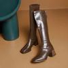 Fashion Square Toe Leather Knee High Shaft Shoes Woman Gothic Trend 2025 Footwear Comfortable and Elegant On Offer Long Boots for Women