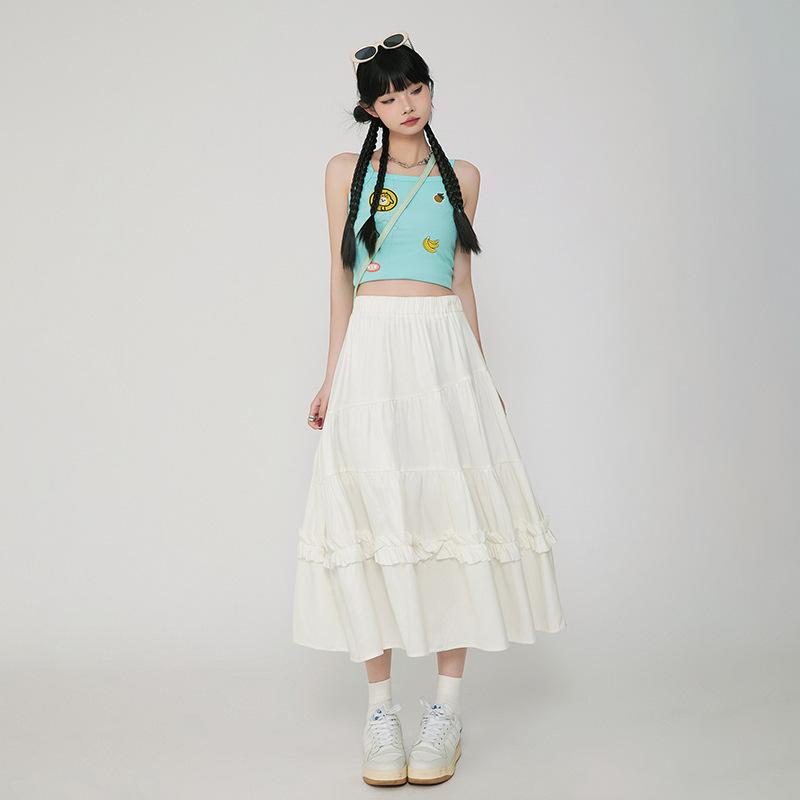 Retro Sweet Versatile Cake Skirt A-line Skirt Draped Casual Long Skirt Spring and Summer Style