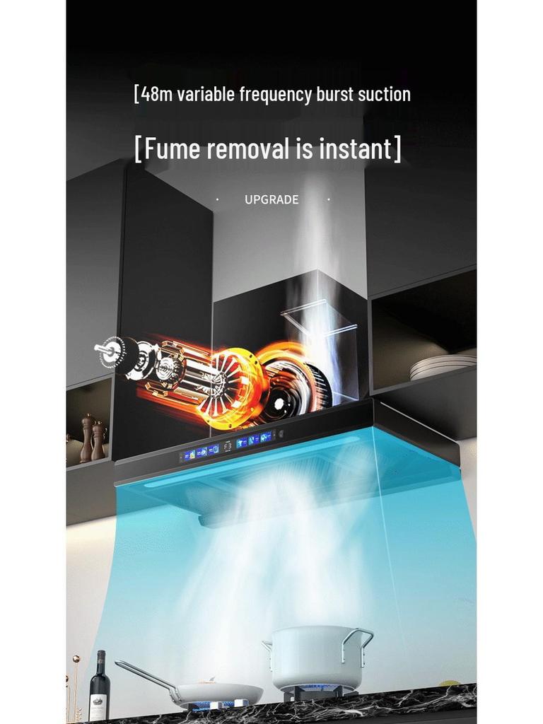 European Style High Suction Kitchen Range Hood: Top Mount T-Type with Automatic Cleaning.
