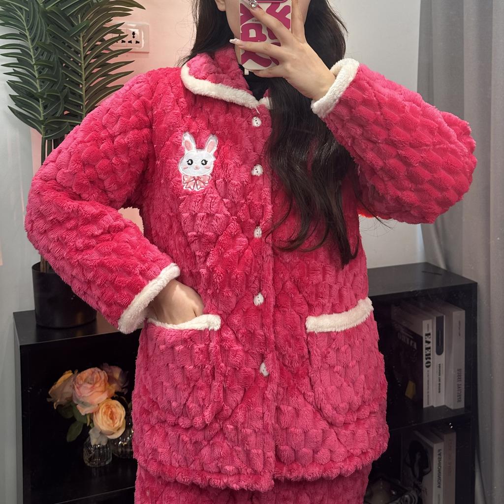 Пижама женская зимняя утолщенная трехслойная стеганая из хлопка и флиса для сохранения тепла, большого размера, можно носить как домашнюю одежду из кораллового флиса