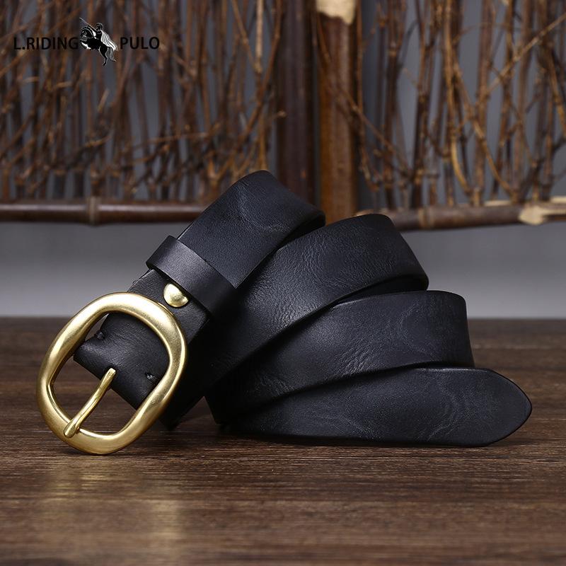 Ретро Плиссированный Модный Ремень с Медной Пряжкой для Женщин Натуральная Кожа Первый Слой Чистая Коровья Кожа Универсальный Джинсовый Ремень