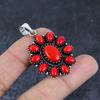 Red Coral Handmade 925 Sterling Silver Jewelry Pendant 2.05" G1h03