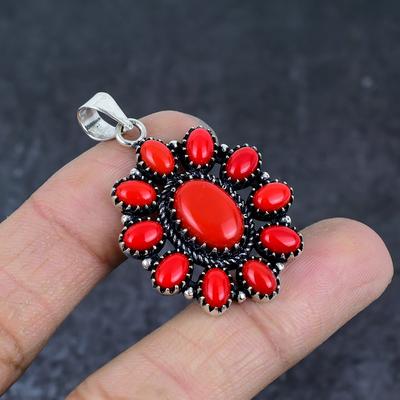 Подвеска из серебра 925 пробы с красным кораллом, ручная работа, 2,05 дюйма, G1h03