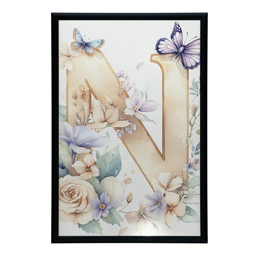 N - Kwiatowy Plakat Dla Dzieci N - Kwiatowy Plakat Dla Dzieci, 30X40 Cm, Rama Drewniana Jasny Dąb, Papier Matowy 230 Gsm