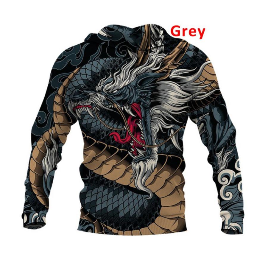2021 Autumn and Winter Men's Fashion Casual Sweatshirt 3D Printing Dragon Hoodie Fire Dragon Skull Cap Pocket Pullover Sweater XS-5XL