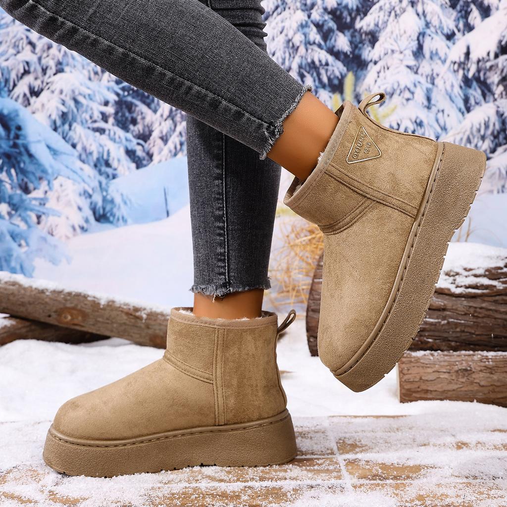 Модные женские ботильоны до щиколотки с круглым носком, теплые короткие ботинки-трубы из хлопка, женские зимние ботинки на толстой подошве с подкладкой большого размера, женские сноубутсы