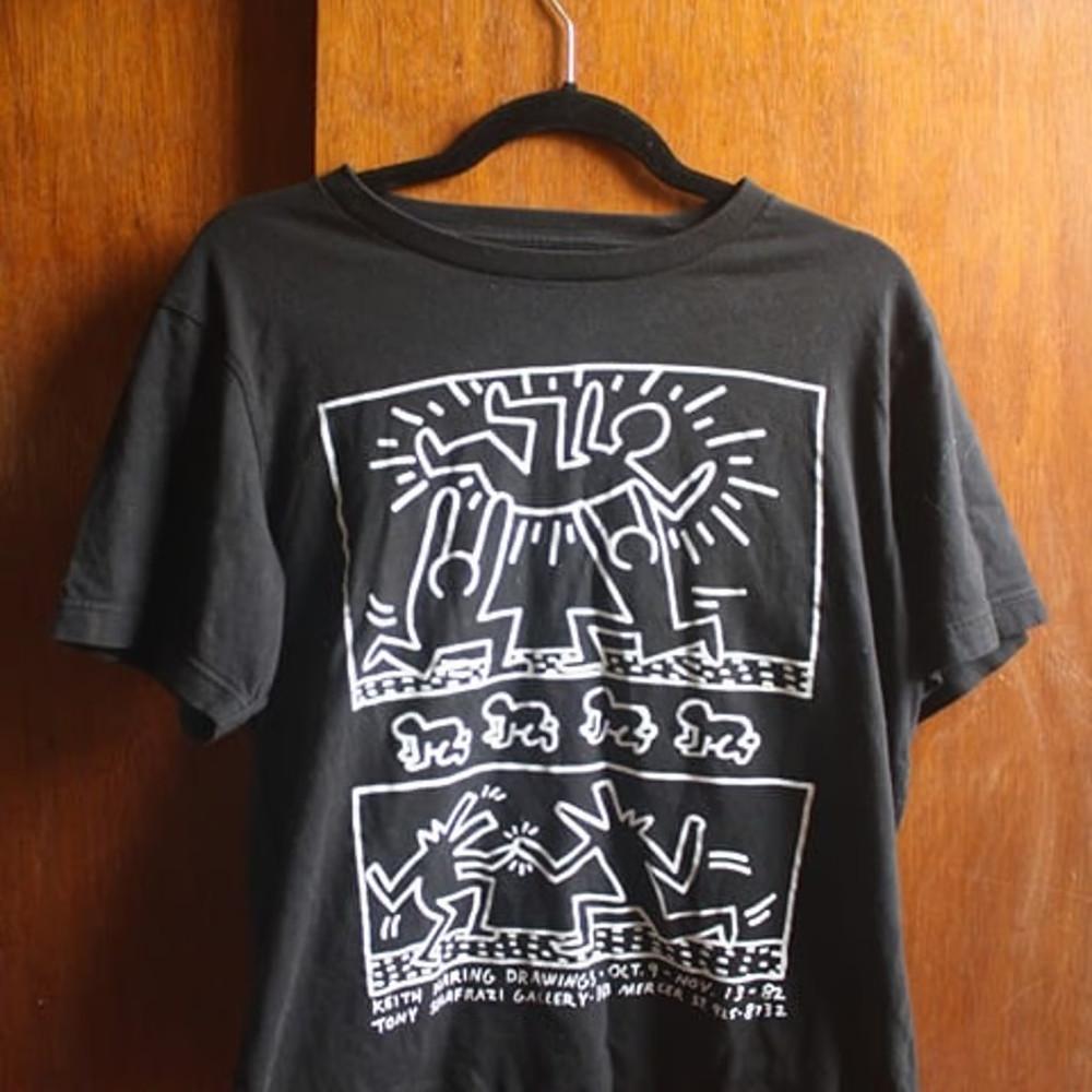 Винтажная черная хлопковая футболка Keith Haring Унисекс Тур S-5XL CR051 Унисекс Футболка