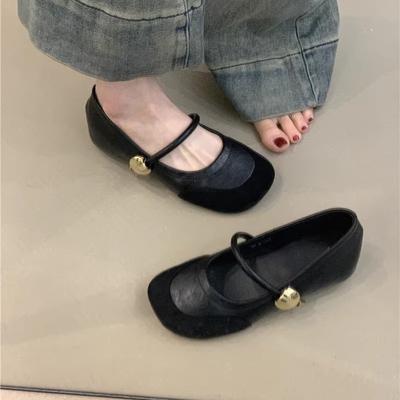 Французские элегантные вечерние туфли с комбинированным круглым носком, внутренней платформой, балетки Мэри Джейн, одинарные туфли