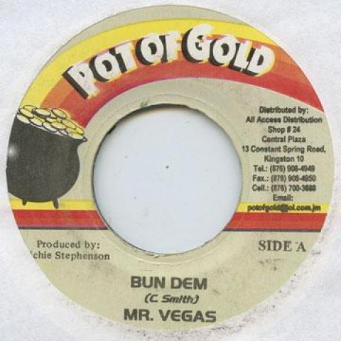7-дюймовая пластинка MR VEGAS - Bun Dem Pot Of Gold 2002 Ямайка Регги, Ска и Даб