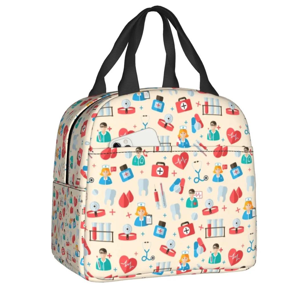 Забавный узор медсестры изолированный ланч-бокс для женщин водонепроницаемый мультфильм медсестры термохолодильник бенто бокс офис пикник путешествия