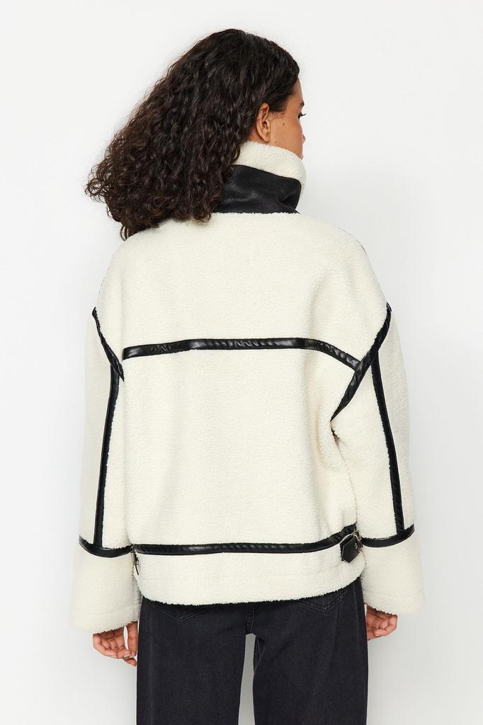 Женское модное новое пальто, белое пальто большого размера из плюша с детальной отделкой из искусственной кожи