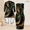 Women Plus Size Two Piece Set Round Neck Sleeveless Bodycon Dress 3 4 Sleeve Long Open Cardigan Printed Black Green Gold