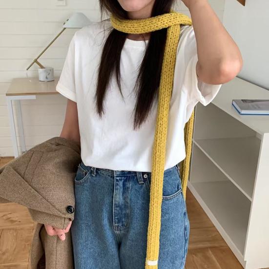 Женский вязаный шарф однотонный тонкий длинный шарф теплый мягкий на ощупь шарф уличный домашний зимний аксессуар