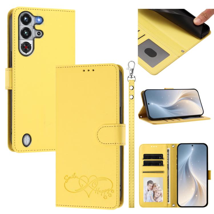 Happy Heart Pattern Magnetic Closure Vegan Leather Phone Case With Wrist Strap For ZTE Blade A56 4G