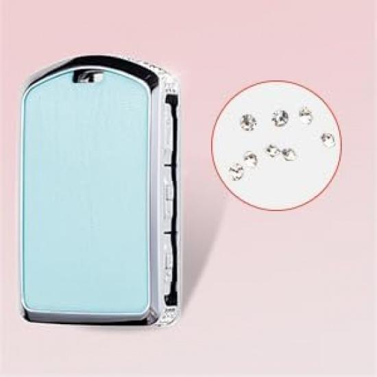 for Volvo Key Fob Cover with Keychain, Blue Leather Rhinestone Key Case Protection Shell Compatible with XC90, XC60, XC40, S60, S90, V60, V90,
