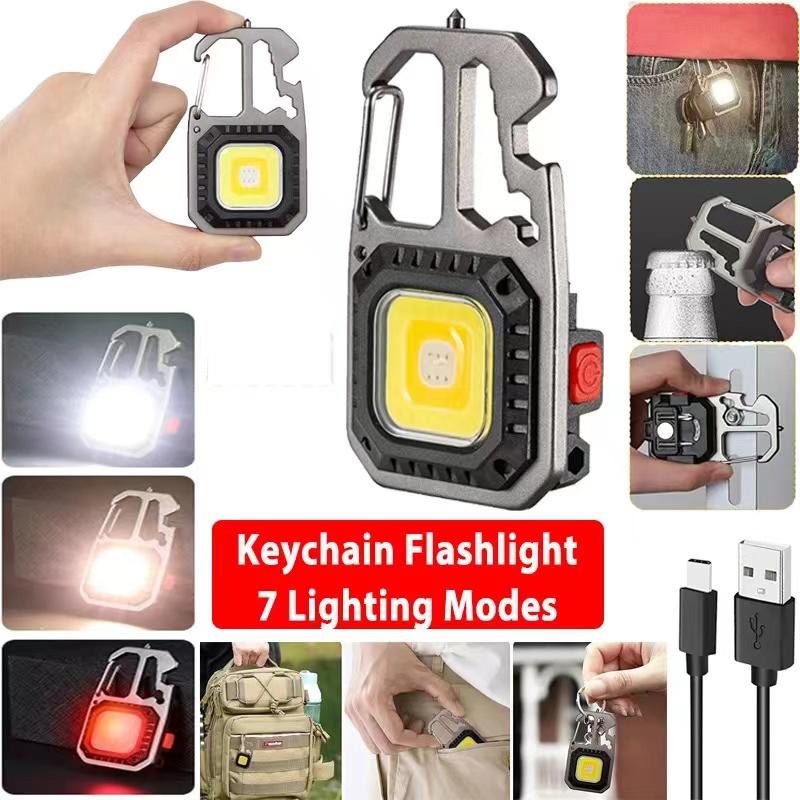 Multifunction Keychain Lighting 7 Modes Flashlight COB Light Portable Rechargeable Emergency Camping Outdoor Hiking Work Lights
