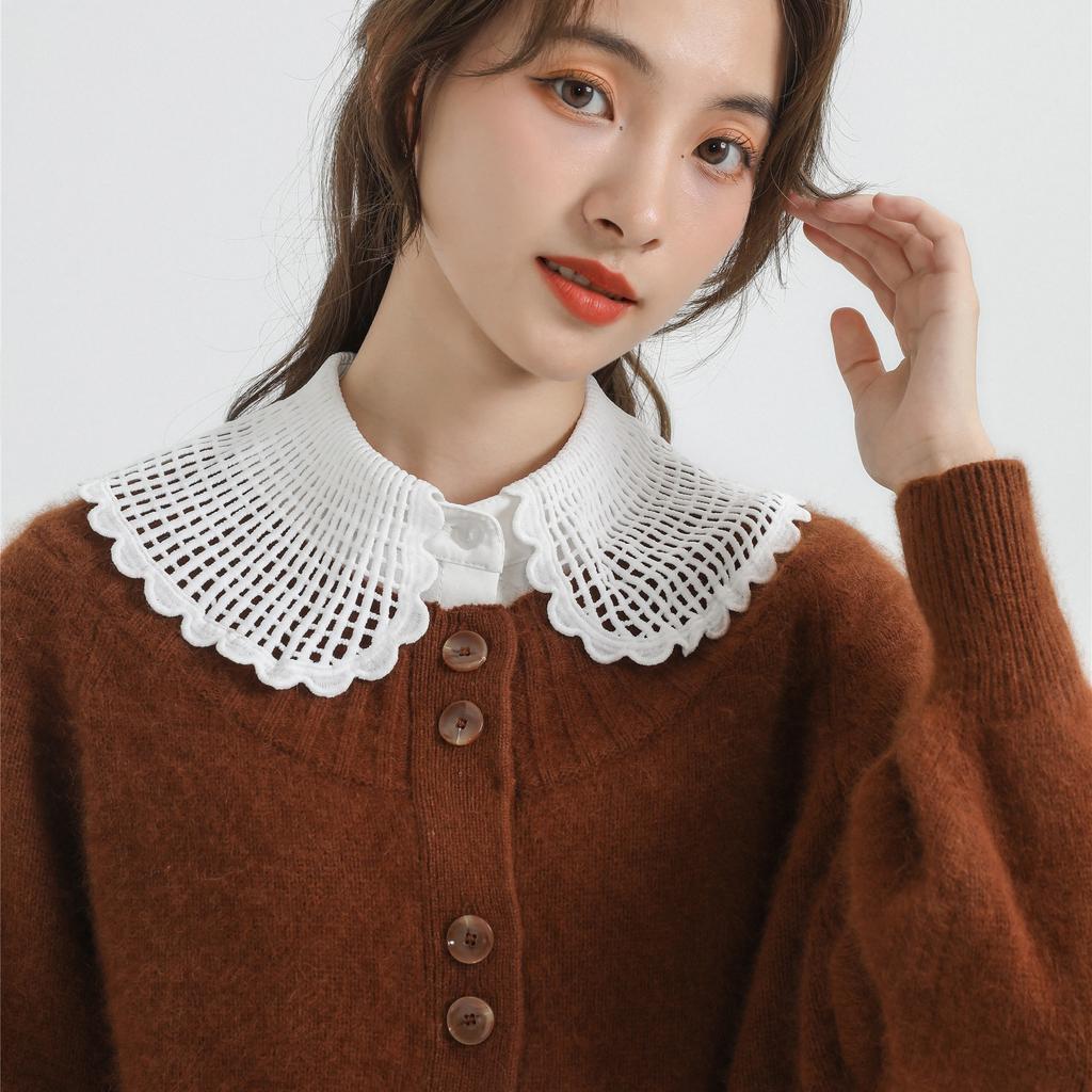 White Hollow Out Lapel Fake Collars for Women Shirt Detachable Collars Neckwear Decorative Female Korean Fake Collar