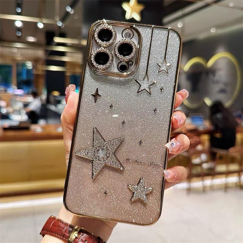 Роскошный блестящий 3D-чехол со звездами для iPhone 16 Pro Max 12 13 14 15 ProMax, мягкий силиконовый чехол с градиентным покрытием для iPhone 11 13Pro