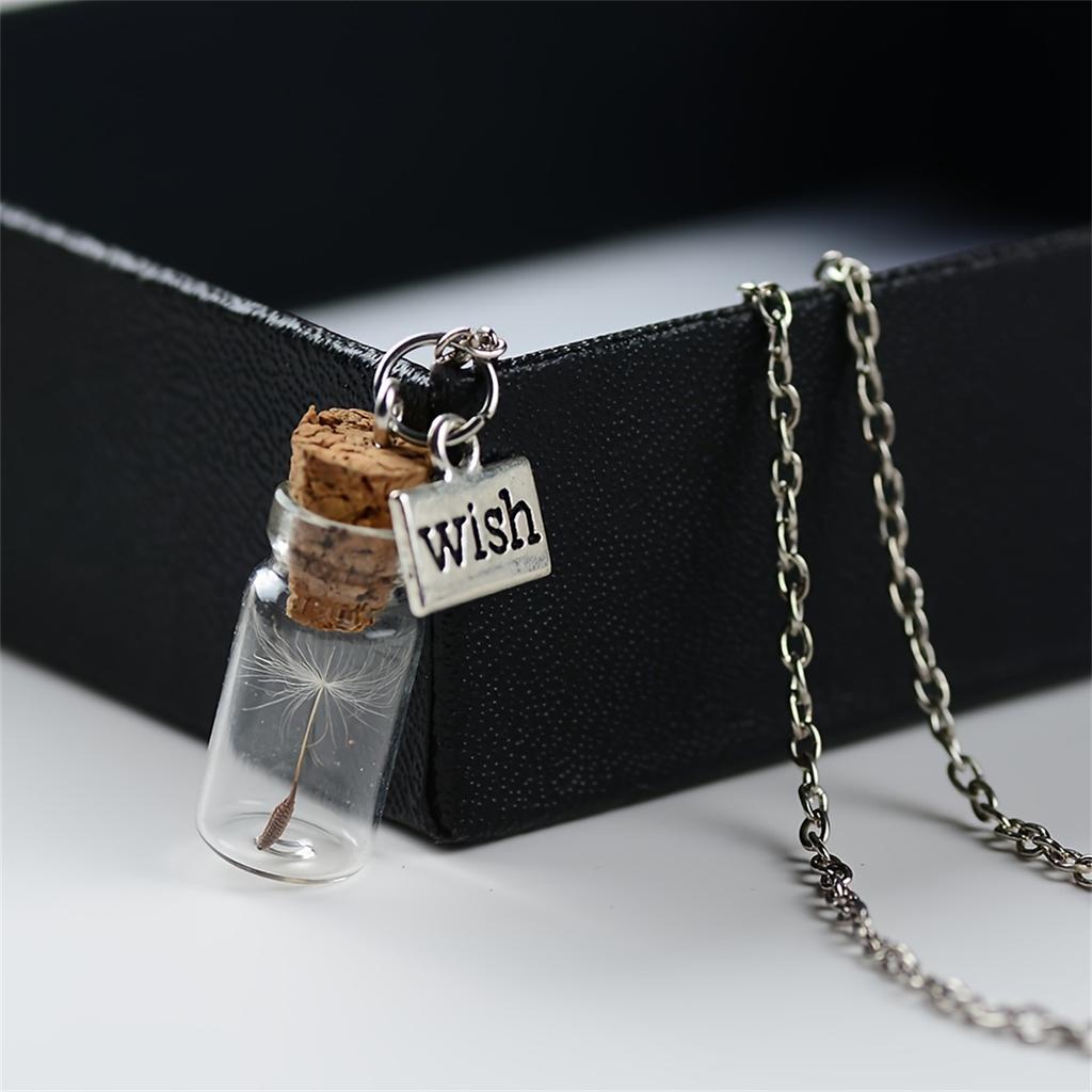 Enchanting Handcrafted Drift Bottle Necklace Unique Glass Dandelion Charm Fashionable Handmade Jewelry for Personalized Style