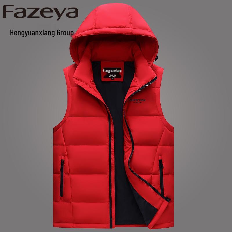 Мужской зимний пуховый жилет с капюшоном - Толстая, теплая верхняя одежда без рукавов для мужчин среднего и пожилого возраста
