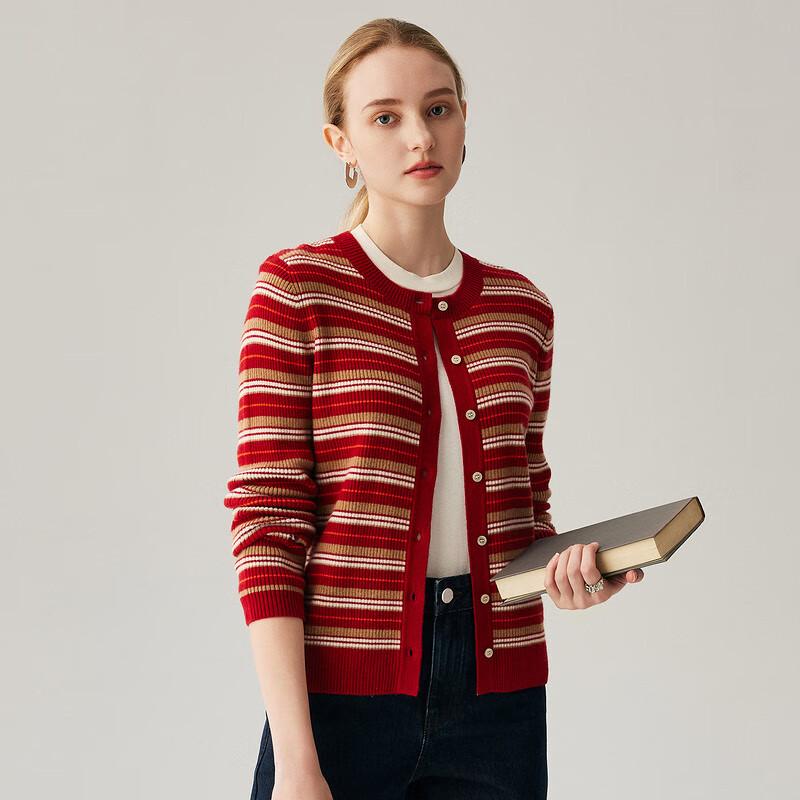 Zhaojun 2025 Autumn/Winter Women's 100% Cashmere Round Neck Red Cardigan