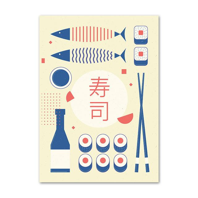 Японский плакат с едой, забавная лапша рамэн, суши, кухня, настенная живопись, холст, картины для ресторана, домашний декор, Куадрос