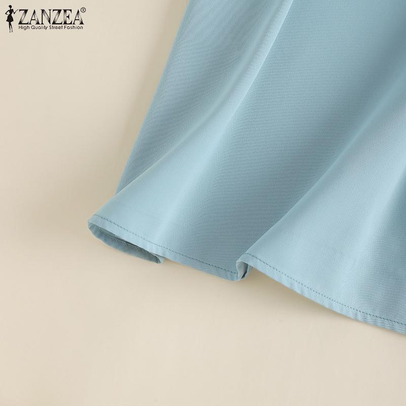 ZANZEA Женская летняя повседневная блузка с коротким рукавом и V-образным вырезом