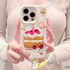Leather Cartoon Embroidery Cake for IPhone16/15 Mobile Phone Case for Apple 14/13 Promax Lanyard 12
