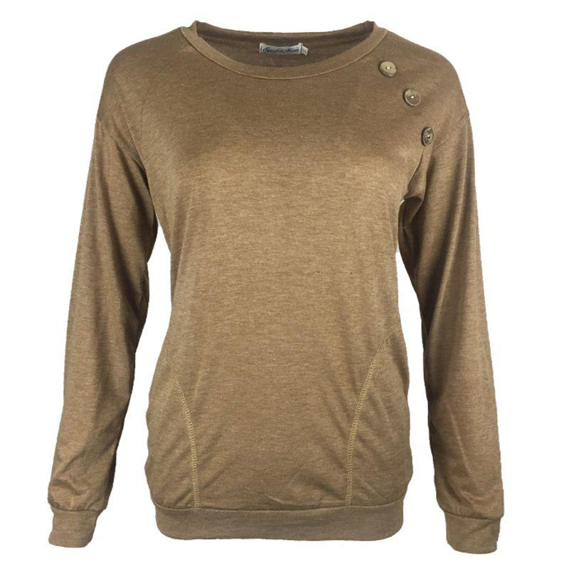 Fashionable Women's Long Sleeve Pullover Sweater With Button Deco And Versatile Style