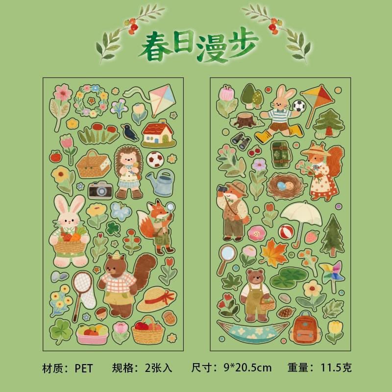 2 Pcs Kawaii Aesthetic Cartoon Stickers for Phone Camera Luggage Journal Scrapbooking Decoration Cute Stationery Decals